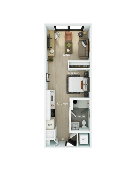 Floor plan for studio, 1 bath, 530 sqft